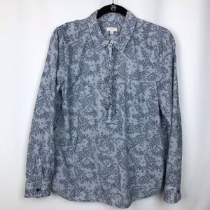 Talbots Paisley Half Button Roll Tab Top Blouse